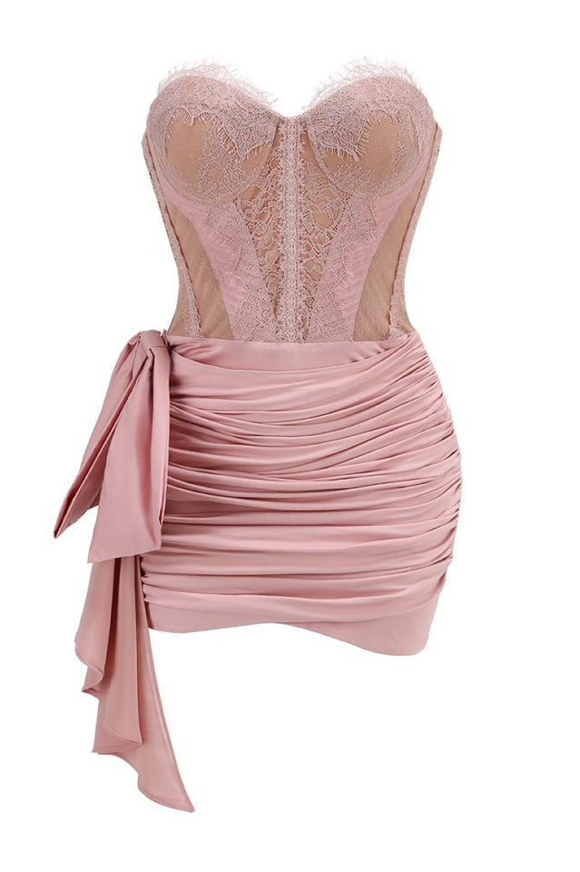 Strapless Lace Corset Draped Dress