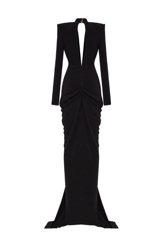 Embellished V Neck Draped Gown