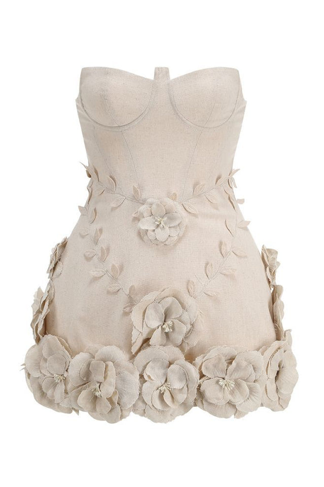 Bice Nude Strapless Bustier Flower Dress