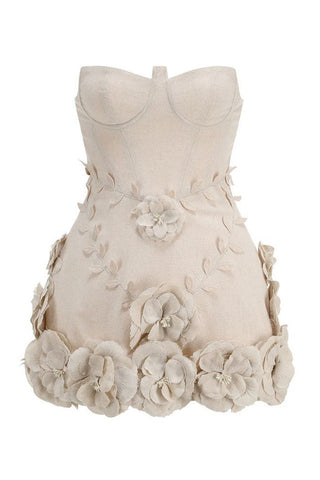 Bice Nude Strapless Bustier Flower Dress