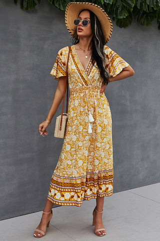 V-Neck Tie Bohemian Dress