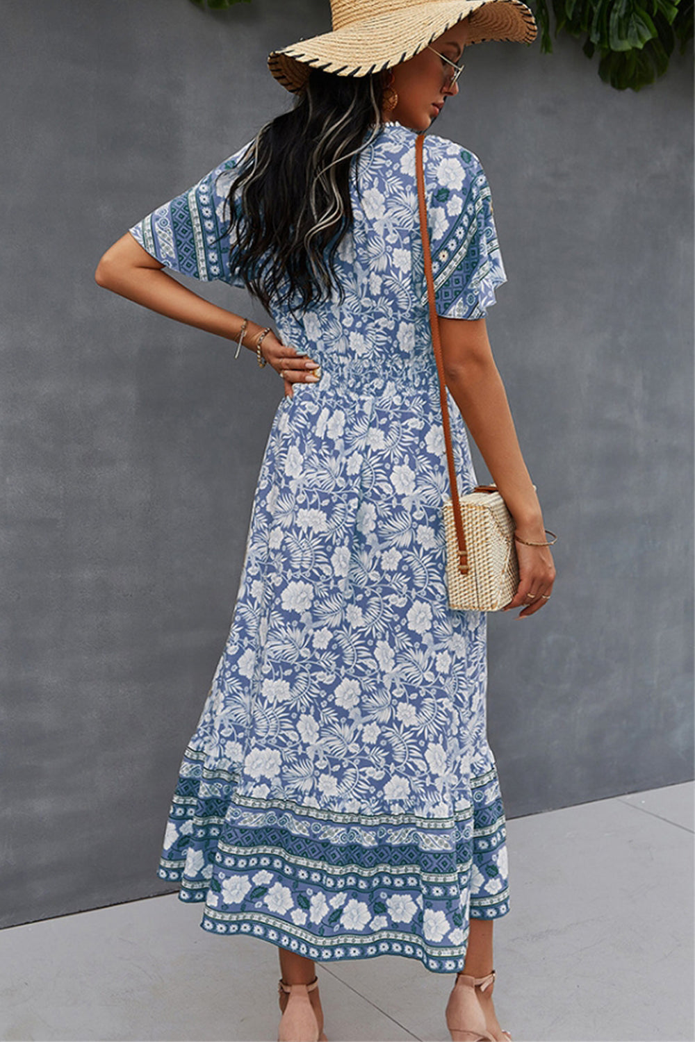 V-Neck Tie Bohemian Dress