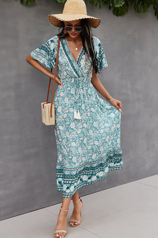 V-Neck Tie Bohemian Dress