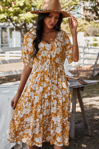 V-Neck Cotton Print Dress