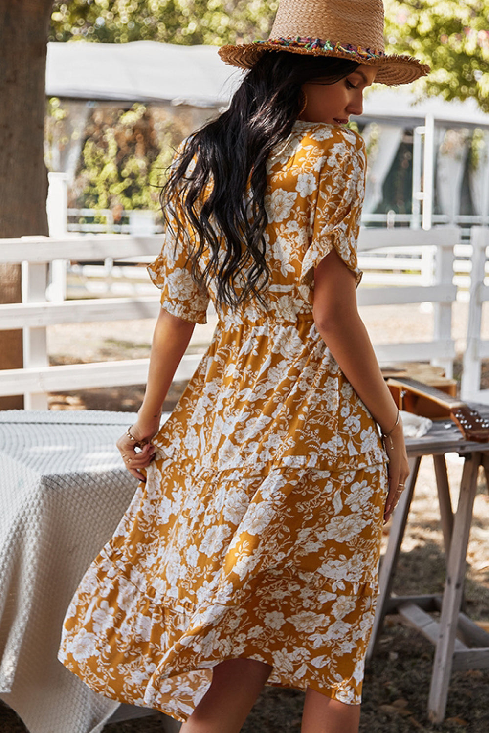 V-Neck Cotton Print Dress