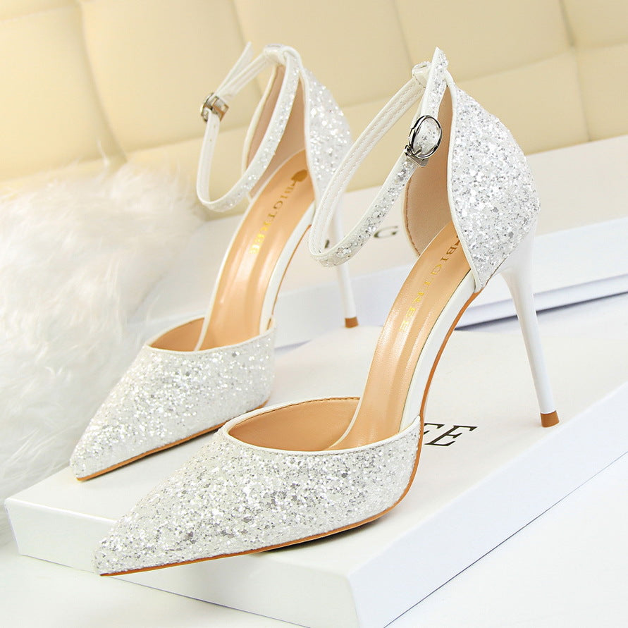 Women's Stiletto Low-cut Hollowed Sequined Nightclub Heels