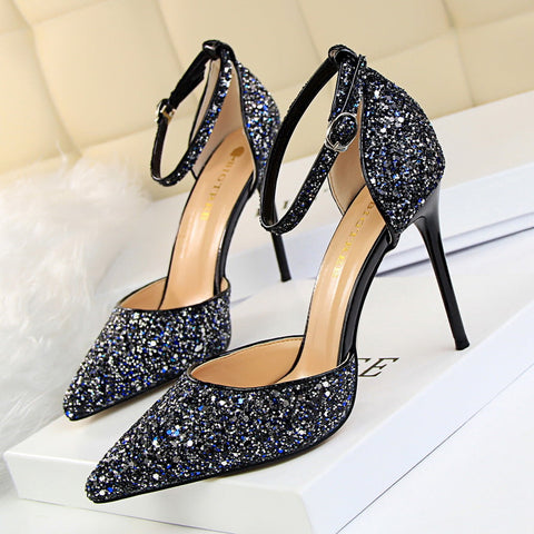 Women's Stiletto Low-cut Hollowed Sequined Nightclub Heels