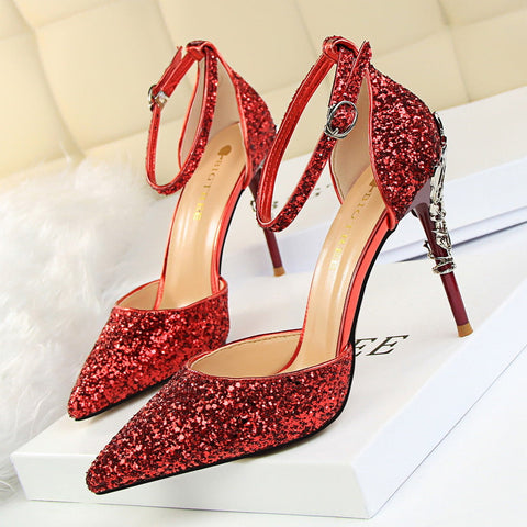 Nightclubs Thinner Metal High Sparkle Sequins Heels