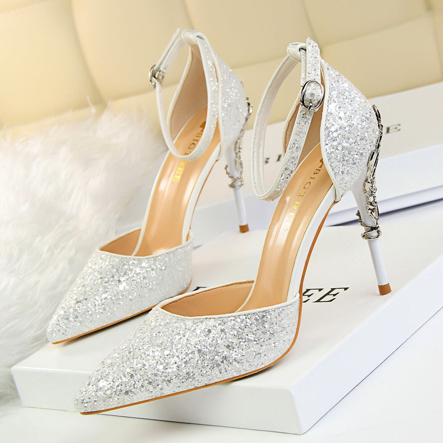 Nightclubs Thinner Metal High Sparkle Sequins Heels