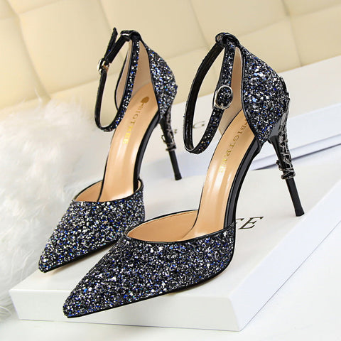 Nightclubs Thinner Metal High Sparkle Sequins Heels