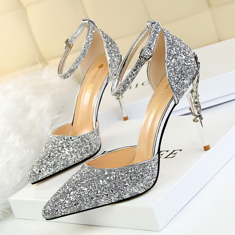 Nightclubs Thinner Metal High Sparkle Sequins Heels