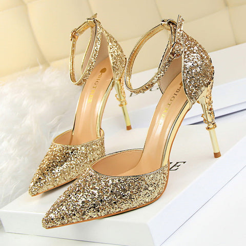 Nightclubs Thinner Metal High Sparkle Sequins Heels