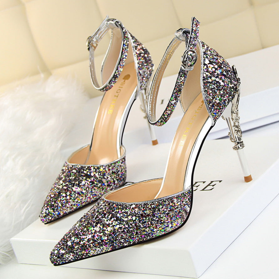 Nightclubs Thinner Metal High Sparkle Sequins Heels