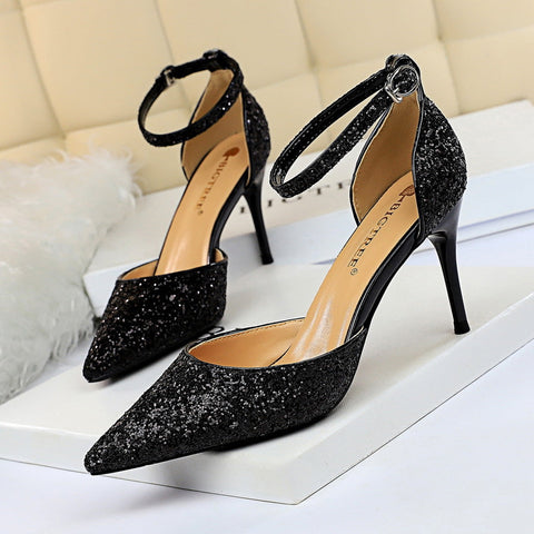 Women's Stiletto Low-cut Hollowed Sequined Nightclub Heels