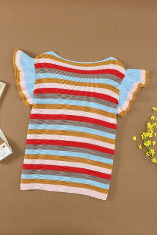 V-Neck Striped Knitted T-Shirt