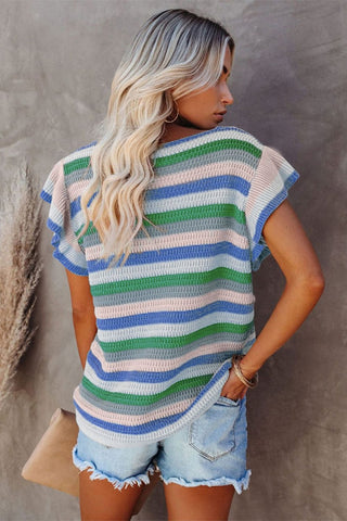 V-Neck Striped Knitted T-Shirt