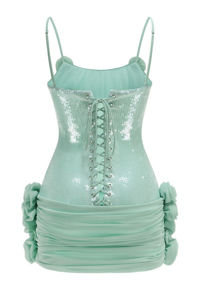 Sequin Floral Draped Corset Dress