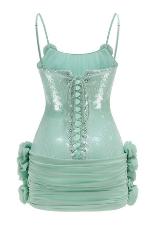 Sequin Floral Draped Corset Dress