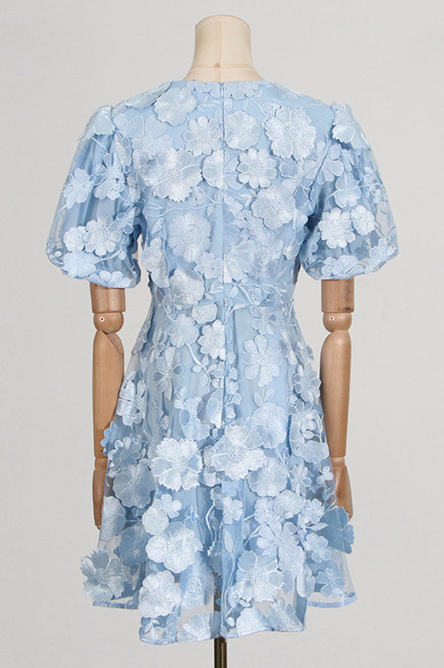 Chayan Flower Embroidery Mini Dress