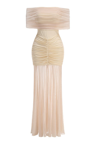Caspian Slinky And Mesh Maxi Dress