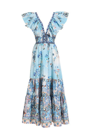 Camilla Ruffled Crystal Embellished Maxi Dress