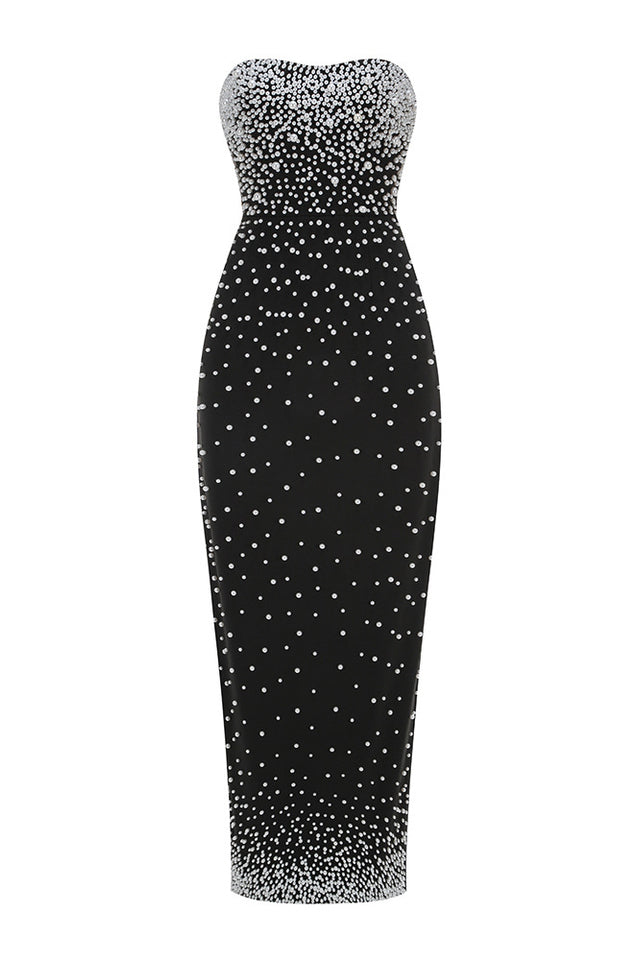 Perla Strapless Pearl Beaded Maxi Dress