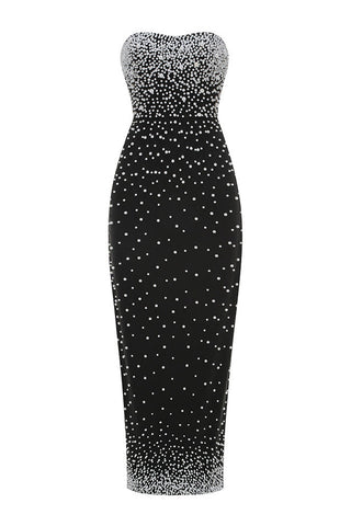 Perla Strapless Pearl Beaded Maxi Dress
