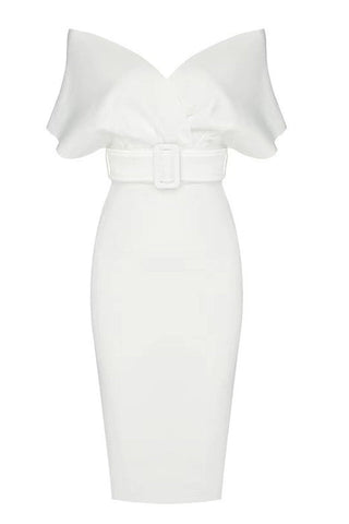 Off The Shoulder Belt Midi Dress