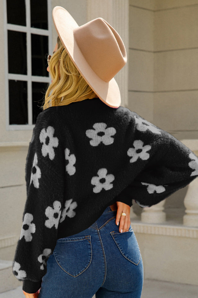 Cuteness Flowers Fuzzy Knit Cardigan