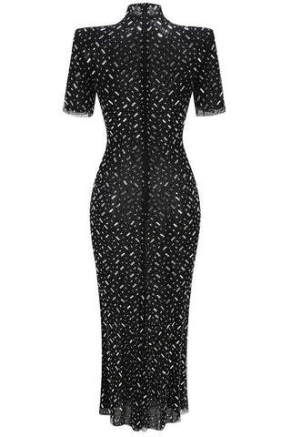 Square Rhinestone Mesh Midi Dress