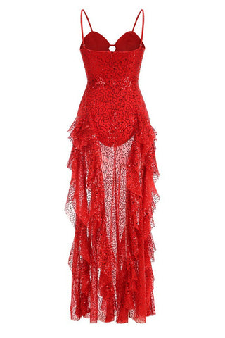Bustier Sequin Ruffle Maxi Dress