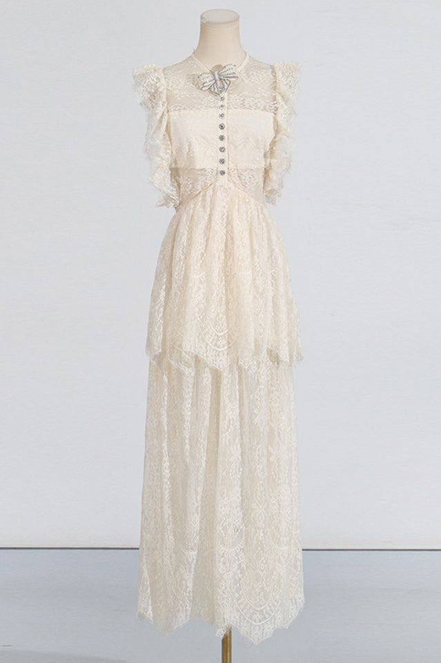 White Lace Tiered Maxi Dress