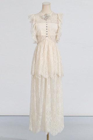 White Lace Tiered Maxi Dress