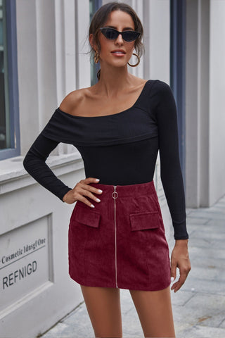 Zip Pocket Corduroy A-line Skirt