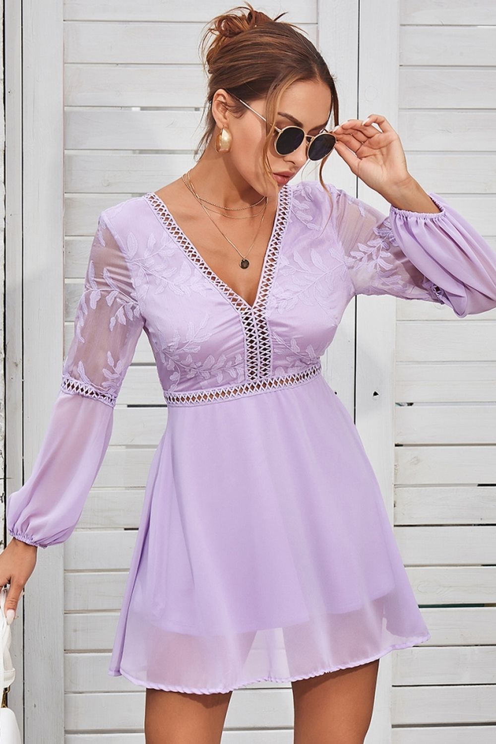 V-Neck Lace Patchwork Halter Dress