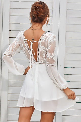 V-Neck Lace Patchwork Halter Dress