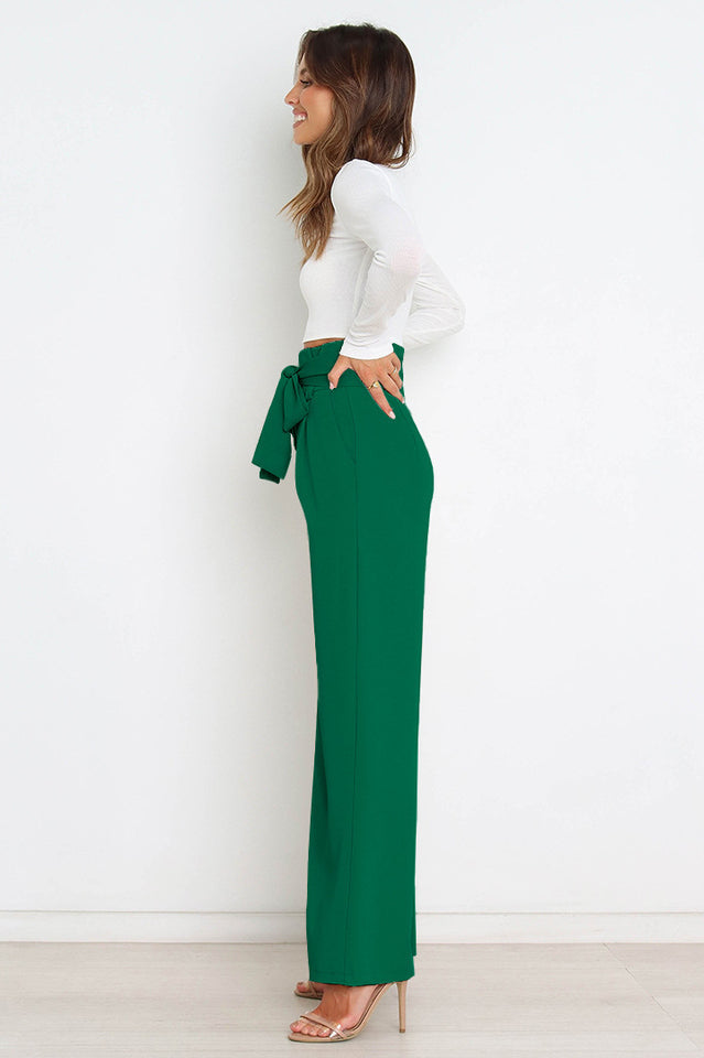 High Waist Belted Straight Leg Pants
