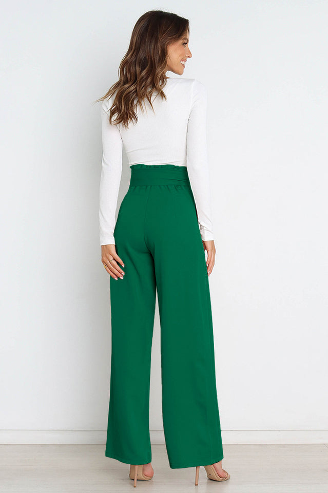 High Waist Belted Straight Leg Pants