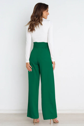 High Waist Belted Straight Leg Pants