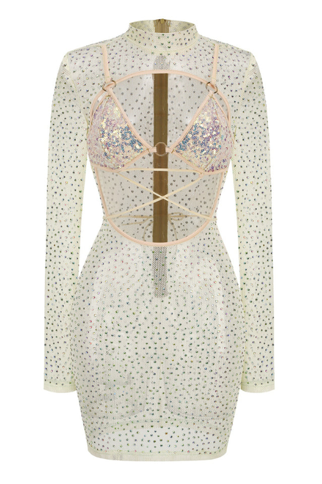 Long Sleeve Sequin Crystal Dress