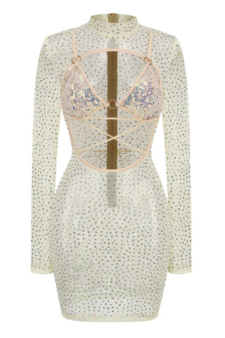 Long Sleeve Sequin Crystal Dress