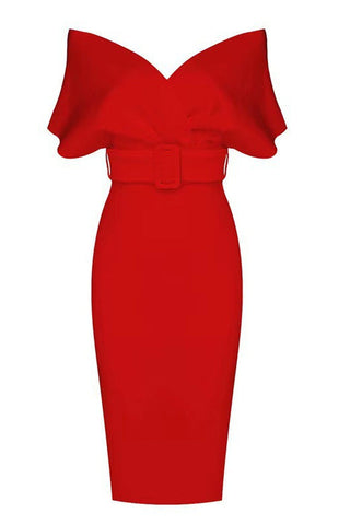 Off The Shoulder Belt Midi Dress