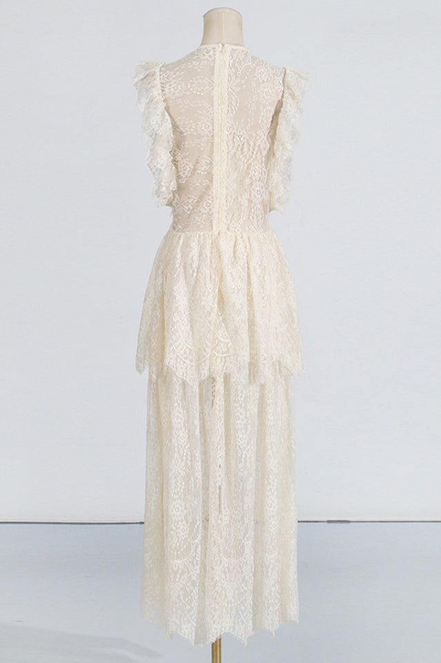 White Lace Tiered Maxi Dress