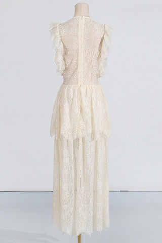 White Lace Tiered Maxi Dress