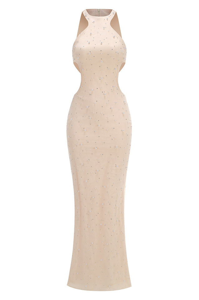 Pearl Crystal Side Cut Out Maxi Dress