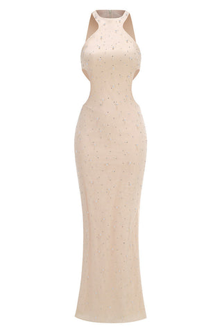 Pearl Crystal Side Cut Out Maxi Dress
