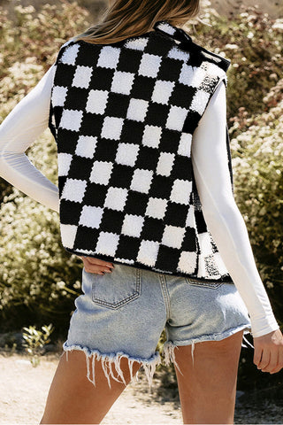 Checkered Sherpa Collared Jacket Vest