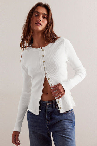 Crew Neck Long Sleeve Cardigan
