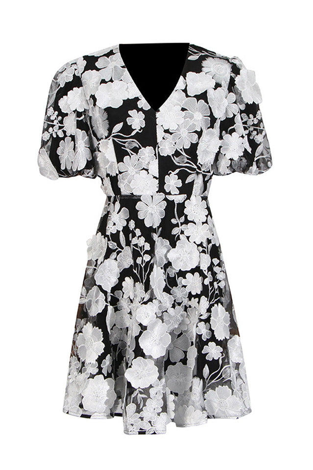 Chayan Flower Embroidery Mini Dress