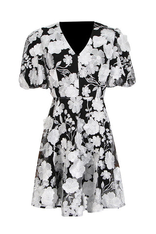 Chayan Flower Embroidery Mini Dress